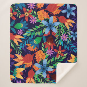 Colourful Exotic Floral Pattern-32436 Sherpa Blanket