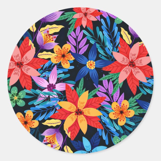 Colourful Exotic Floral Pattern-68578 Classic Round Sticker (Front)