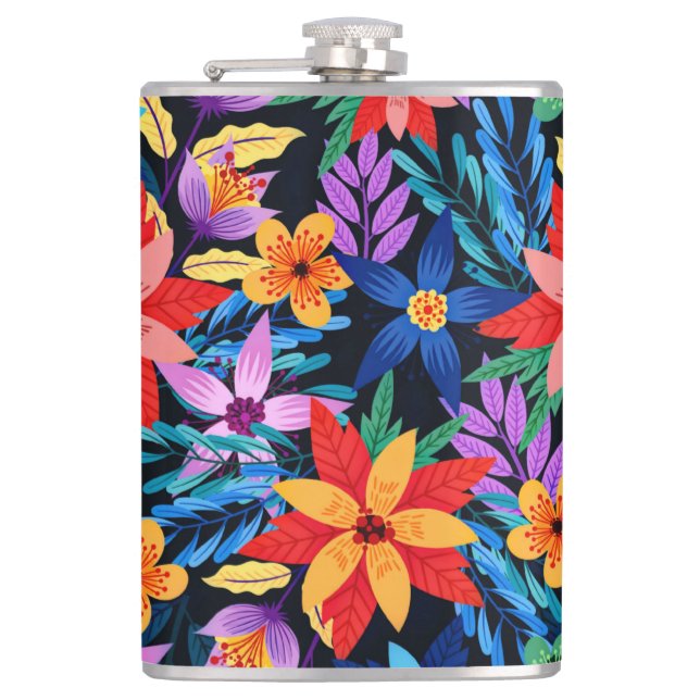Colourful Exotic Floral Pattern-68578 Hip Flask (Front)