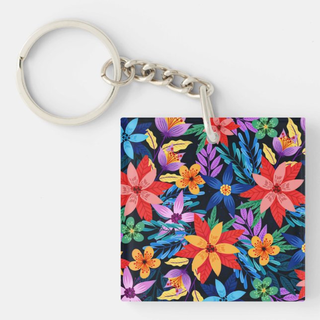 Colourful Exotic Floral Pattern-68578 Key Ring (Front)