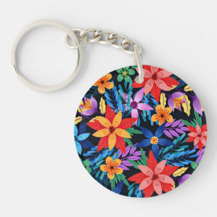 Colourful Exotic Floral Pattern-68578 Key Ring