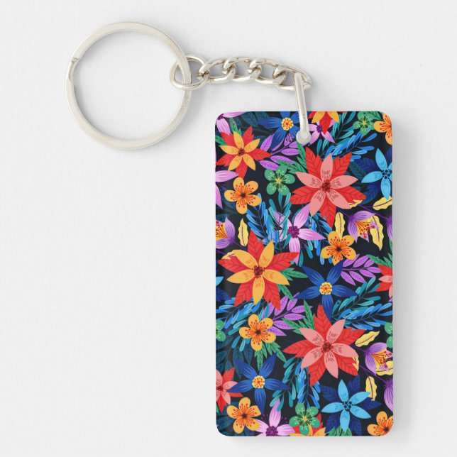 Colourful Exotic Floral Pattern-68578 Key Ring (Front)