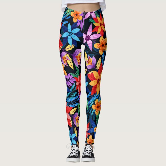 Colourful Exotic Floral Pattern-68578 Leggings (Front)