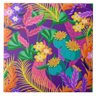 Colourful Exotic Floral Pattern Design Ceramic Tile