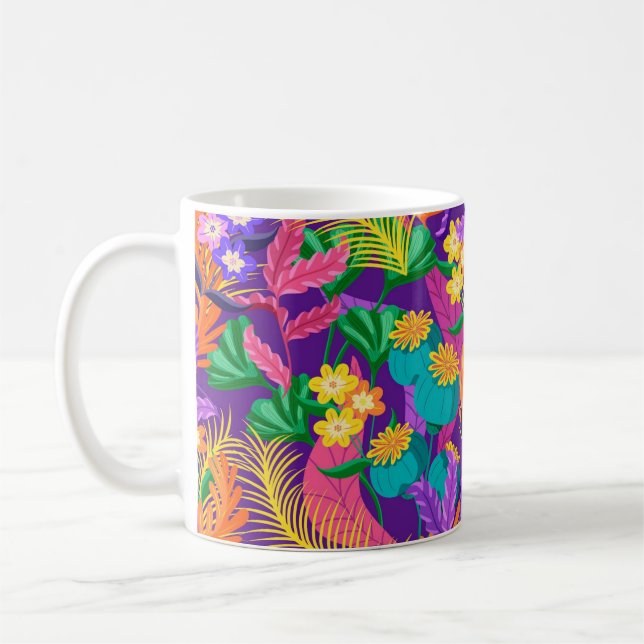 Colourful Exotic Floral Pattern Design  Coffee Mug (Left)