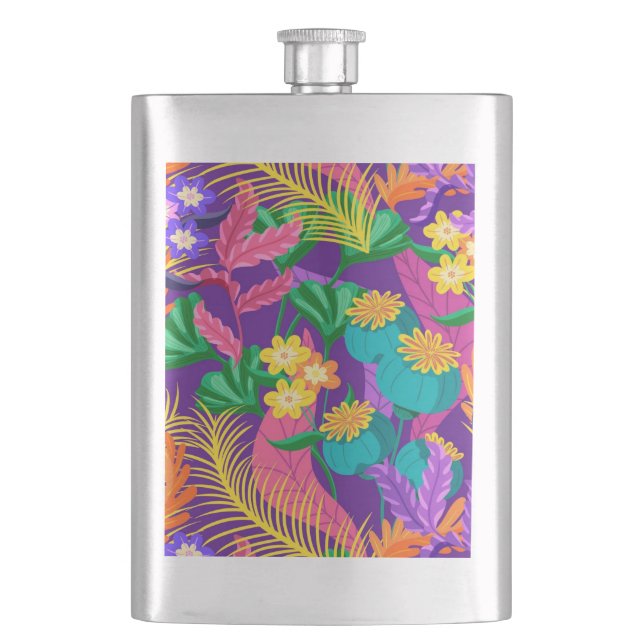 Colourful Exotic Floral Pattern Design  Hip Flask (Front)