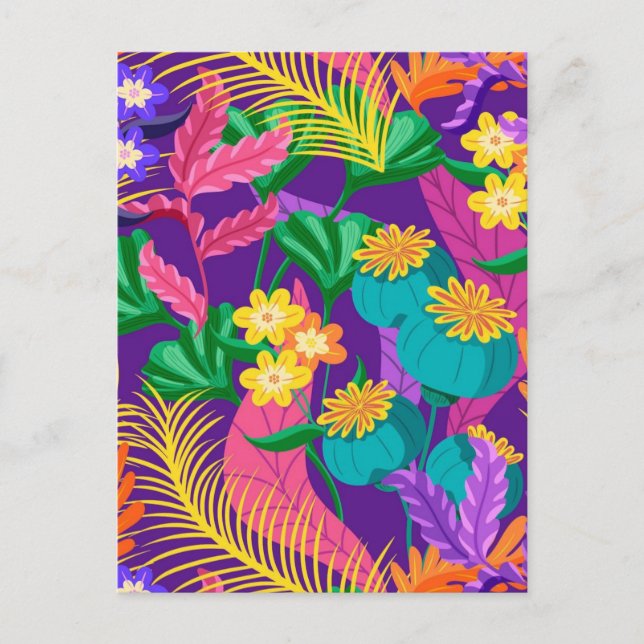 Colourful Exotic Floral Pattern Design  Postcard (Front)
