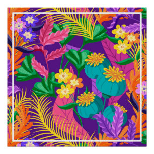 Colourful Exotic Floral Pattern Design Poster
