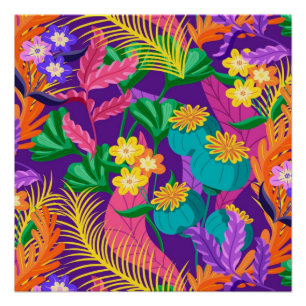 Colourful Exotic Floral Pattern Design Poster