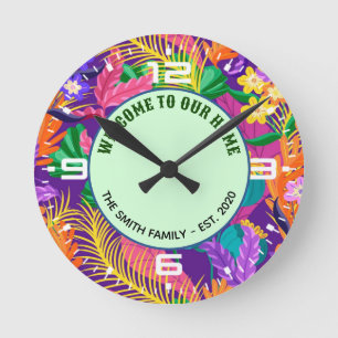 Colourful Exotic Floral Pattern Design Round Clock