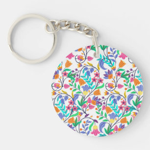 Colourful Exotic Floral Pattern Key Ring