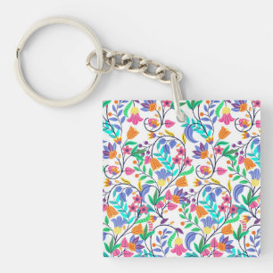Colourful Exotic Floral Pattern Key Ring