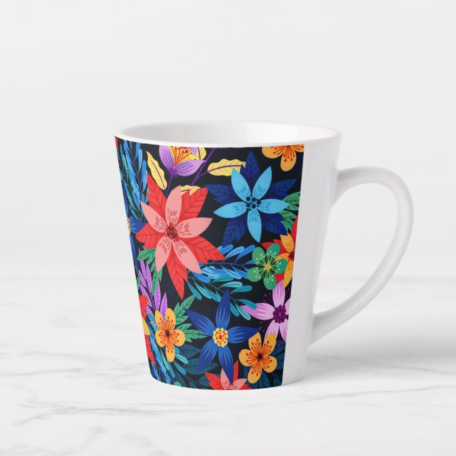 Colourful Exotic Floral Pattern Latte Mug (Right)