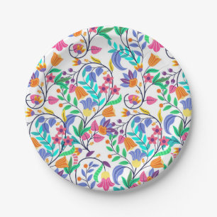 Colourful Exotic Floral Pattern Paper Plate