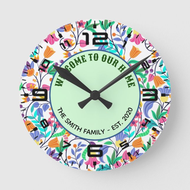 Colourful Exotic Floral Pattern Round Clock (Front)