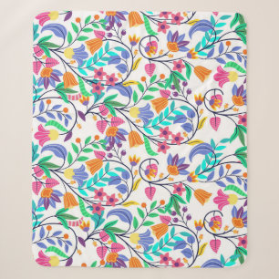 Colourful Exotic Floral Pattern Sherpa Blanket