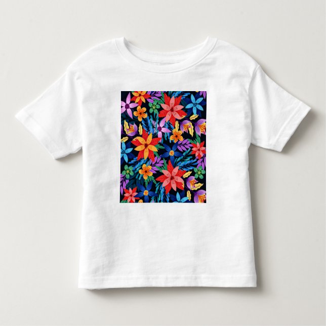 Colourful Exotic Floral Pattern Toddler T-Shirt (Front)