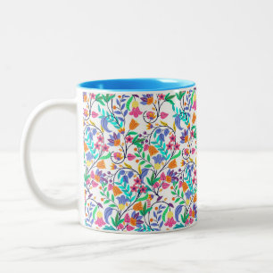 Colourful Exotic Floral Pattern Two-Tone Coffee Mug