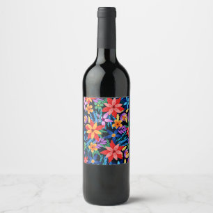 Colourful Exotic Floral Pattern Wine Label