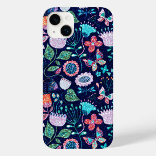 Colourful exotic flowers and butterflies pattern Case-Mate iPhone 14 plus case