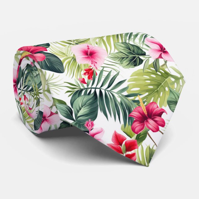 Colourful Exotic Flowers Design Neck Tie (Rolled)