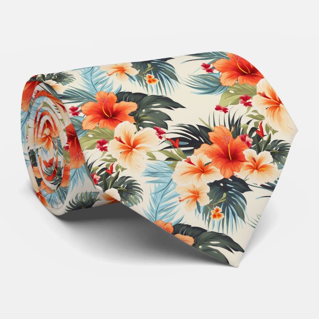 Colourful Exotic Flowers Design Neck Tie (Rolled)