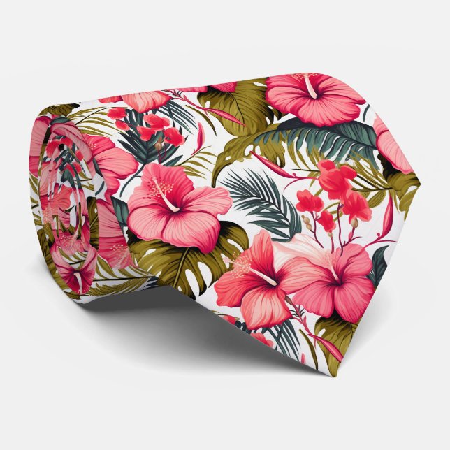 Colourful Exotic Flowers Design Neck Tie (Rolled)