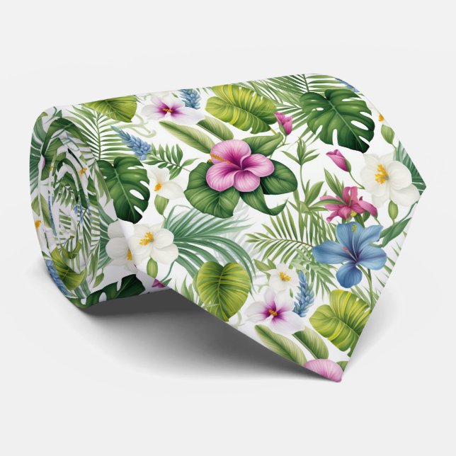 Colourful Exotic Flowers Design Neck Tie (Rolled)