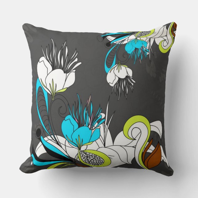 Colourful Exotic Flowers Grey Background Cushion (Front)