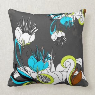 Colourful Exotic Flowers Grey Background Cushion