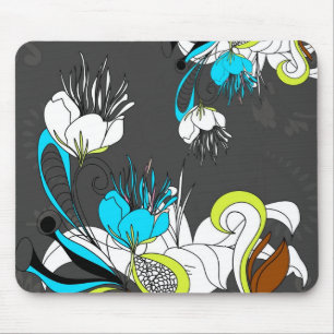 Colourful Exotic Flowers Grey Background Mouse Pad