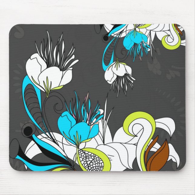 Colourful Exotic Flowers Grey Background Mouse Pad (Front)