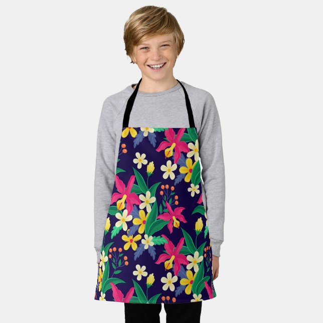 Colourful Exotic Flowers Leaves Pattern-23021 Apron (Worn)