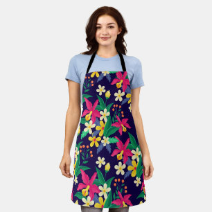 Colourful Exotic Flowers Leaves Pattern-23021 Apron