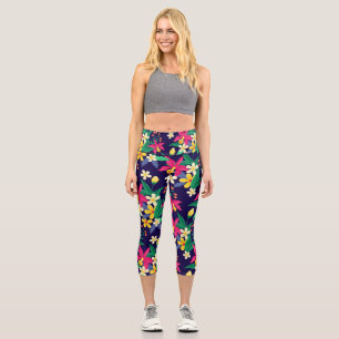 Colourful Exotic Flowers Leaves Pattern-23021 Capri Leggings