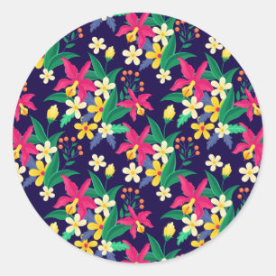 Colourful Exotic Flowers Leaves Pattern-23021 Classic Round Sticker