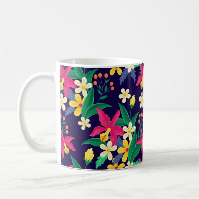 Colourful Exotic Flowers Leaves Pattern-23021 Coffee Mug (Left)