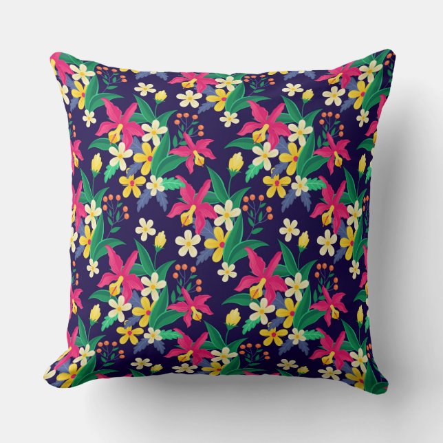 Colourful Exotic Flowers Leaves Pattern-23021 Cushion (Front)