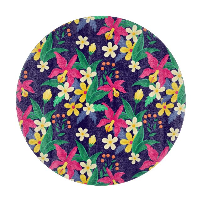 Colourful Exotic Flowers Leaves Pattern-23021 Cutting Board (Front)