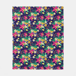 Colourful Exotic Flowers Leaves Pattern-23021 Fleece Blanket