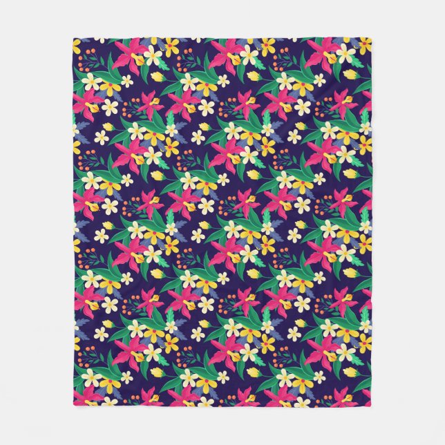 Colourful Exotic Flowers Leaves Pattern-23021 Fleece Blanket (Front)