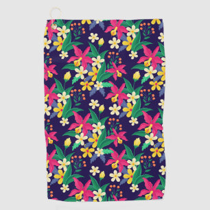 Colourful Exotic Flowers Leaves Pattern-23021 Golf Towel