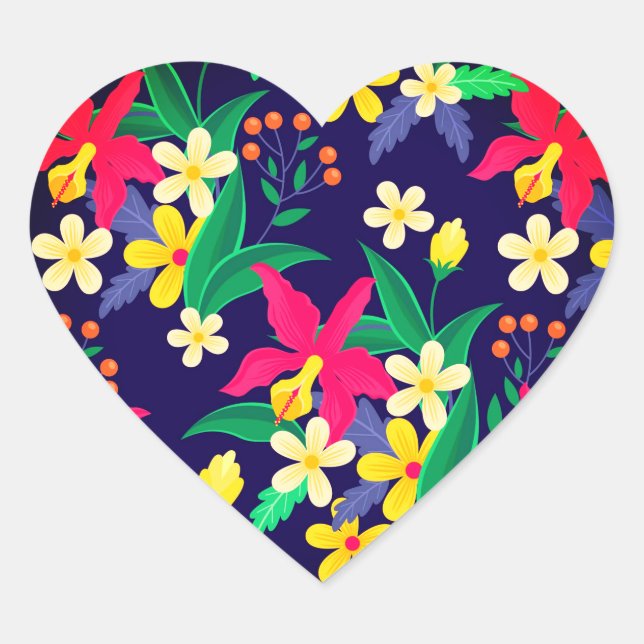 Colourful Exotic Flowers Leaves Pattern-23021 Heart Sticker (Front)