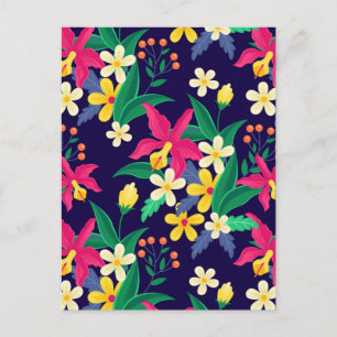 Colourful Exotic Flowers Leaves Pattern-23021 Holiday Postcard