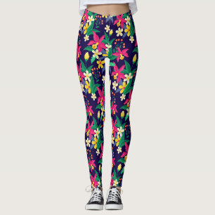 Colourful Exotic Flowers Leaves Pattern-23021 Leggings