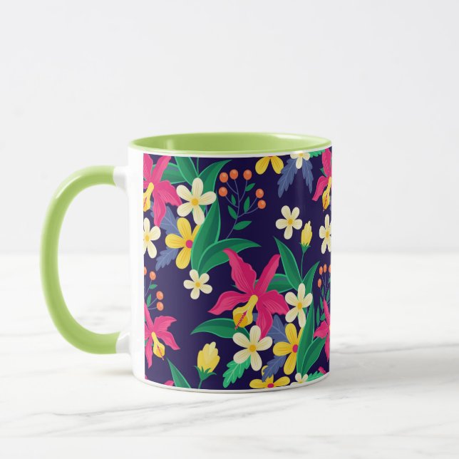 Colourful Exotic Flowers Leaves Pattern-23021 Mug (Left)