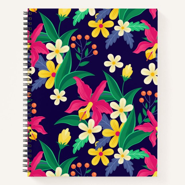 Colourful Exotic Flowers Leaves Pattern-23021 Notebook (Front)
