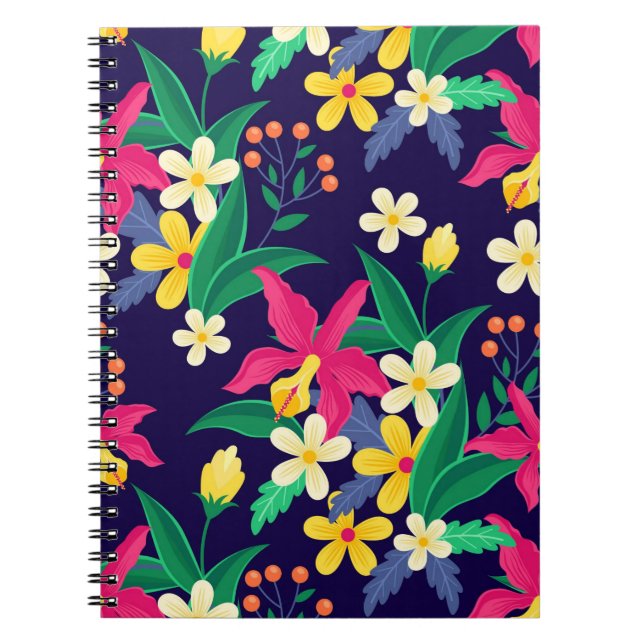Colourful Exotic Flowers Leaves Pattern-23021 Notebook (Front)