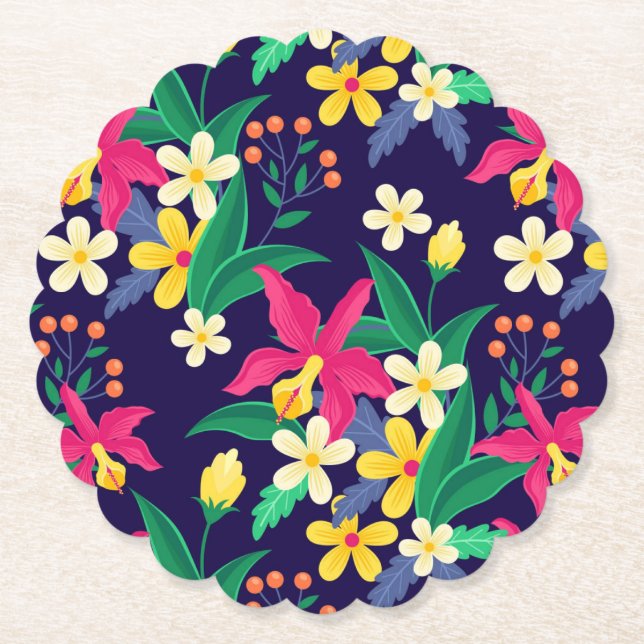 Colourful Exotic Flowers Leaves Pattern-23021 Paper Coaster (Front)