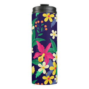 Colourful Exotic Flowers Leaves Pattern-23021 Thermal Tumbler